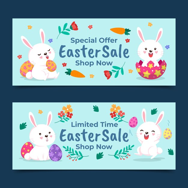 Hand drawn flat easter banner set