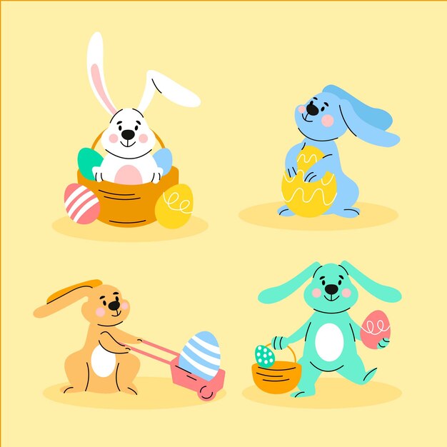 Free Vector hand drawn flat easter bunny collection