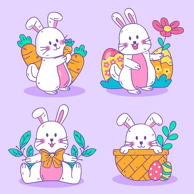 Hand drawn flat easter collection