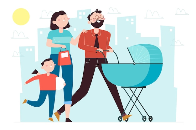 Free Vector hand drawn flat family scene