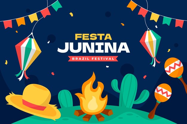 Hand drawn flat festas juninas background