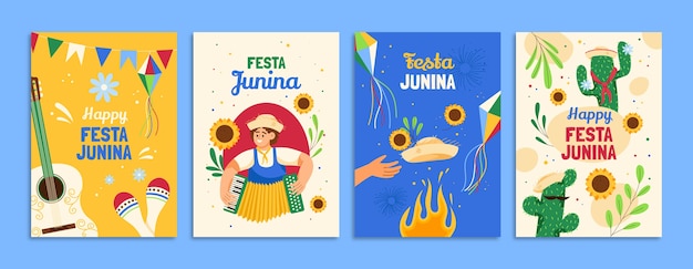 Hand drawn flat festas juninas cards