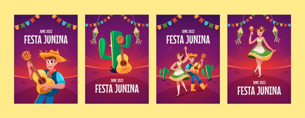 Hand drawn flat festas juninas cards