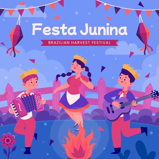 Free vector hand drawn flat festas juninas illustration