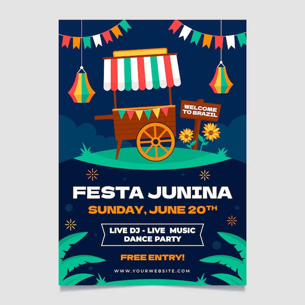 Hand drawn flat festas juninas poster or flyer