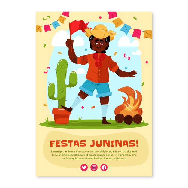 Hand drawn flat festas juninas poster or flyer