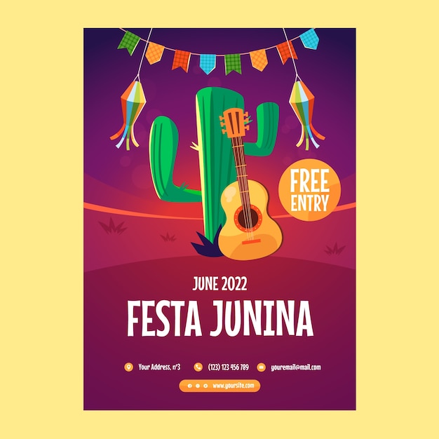 Hand drawn flat festas juninas poster or flyer