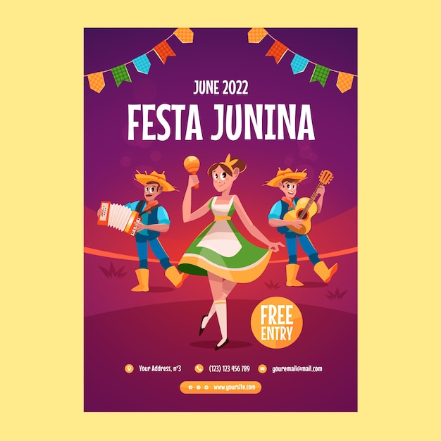 Free Vector hand drawn flat festas juninas poster or flyer