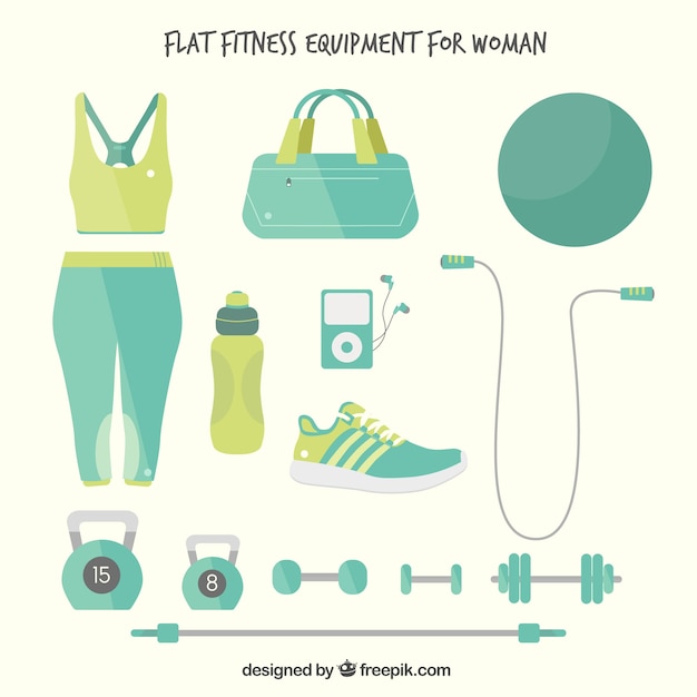 Free vector hand drawn flat fitness equipment for woman