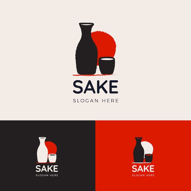 Hand drawn flat flat sake logo template