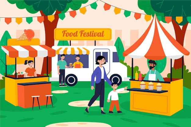 Hand drawn flat food festival illustration