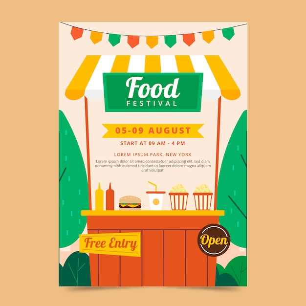 Hand drawn flat food festival poster template