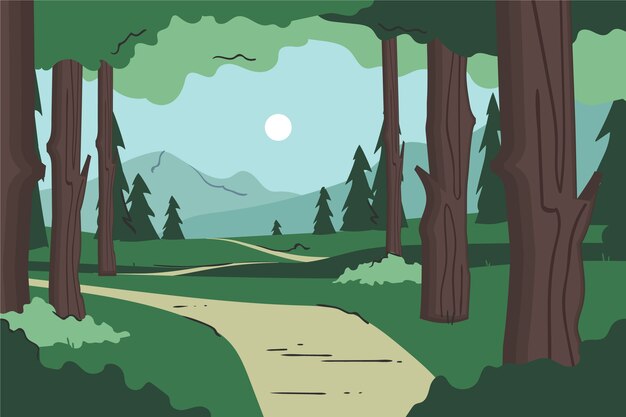 Hand drawn flat forest landscape