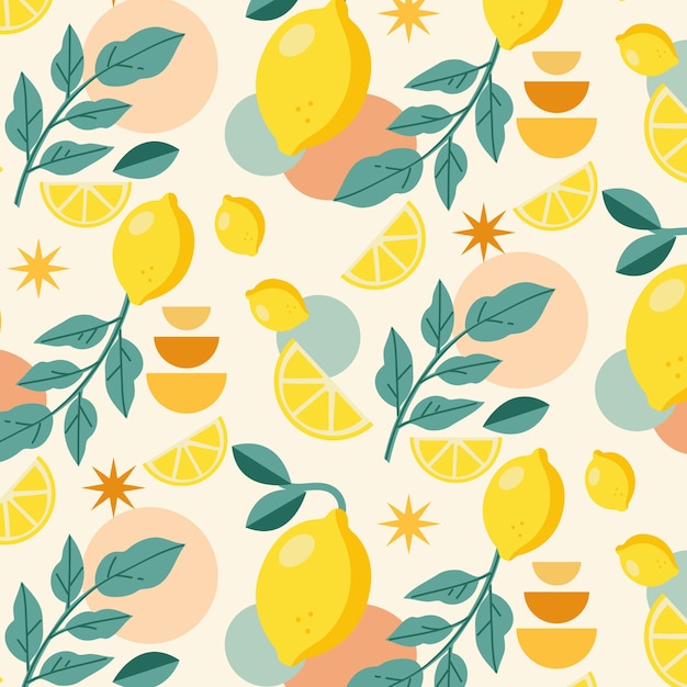 Hand drawn flat fruit and floral pattern