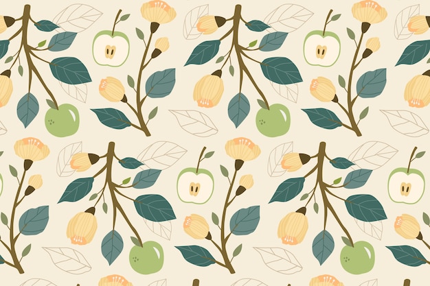 Free vector hand drawn flat fruit and floral pattern