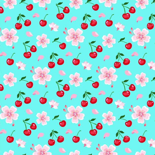 Hand drawn flat fruit and floral pattern