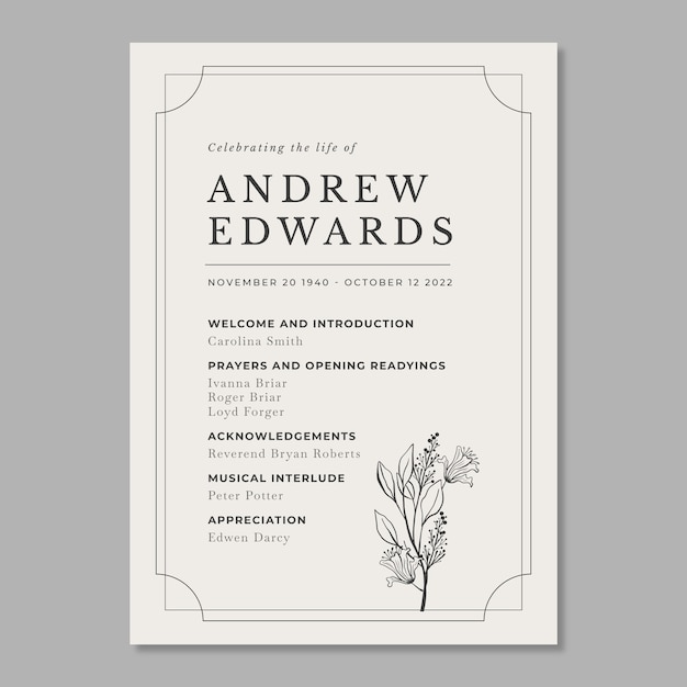 Free Vector hand drawn flat funeral order of service template