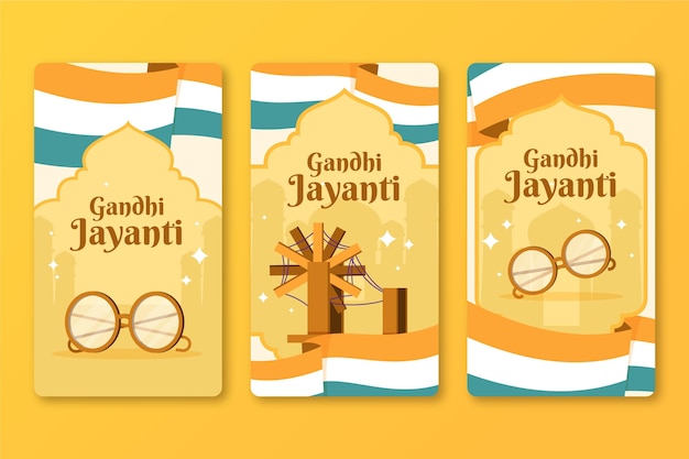 Free Vector hand drawn flat gandhi jayanti instagram stories collection