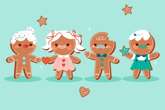 Free Vector hand drawn flat gingerbread man cookies collection