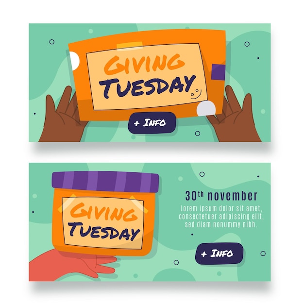 Hand drawn flat giving tuesday horizontal banners set