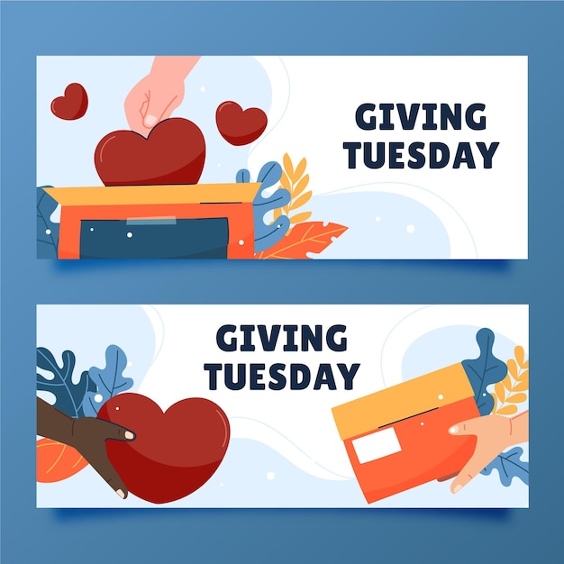 Hand drawn flat giving tuesday horizontal banners set