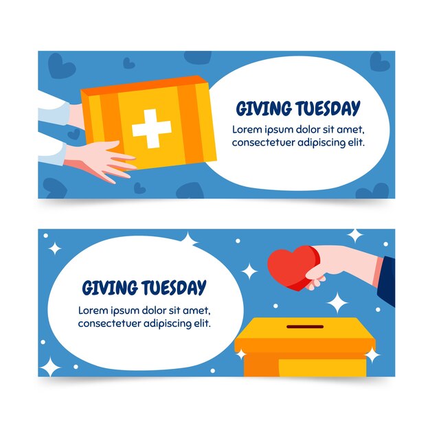 Hand drawn flat giving tuesday horizontal banners set