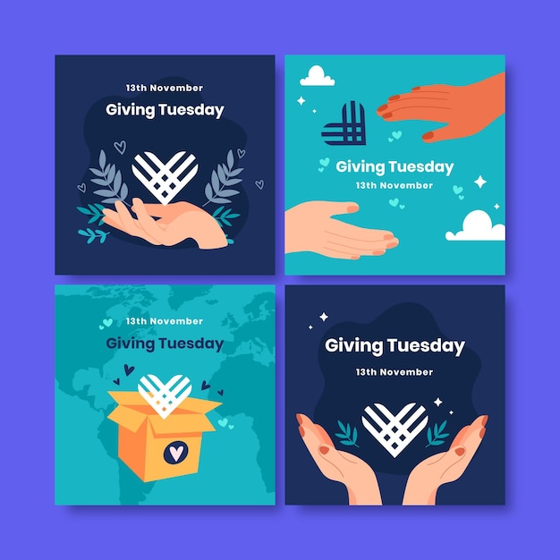 Free vector hand drawn flat giving tuesday instagram posts collection