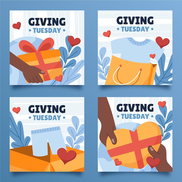 Free vector hand drawn flat giving tuesday instagram posts collection