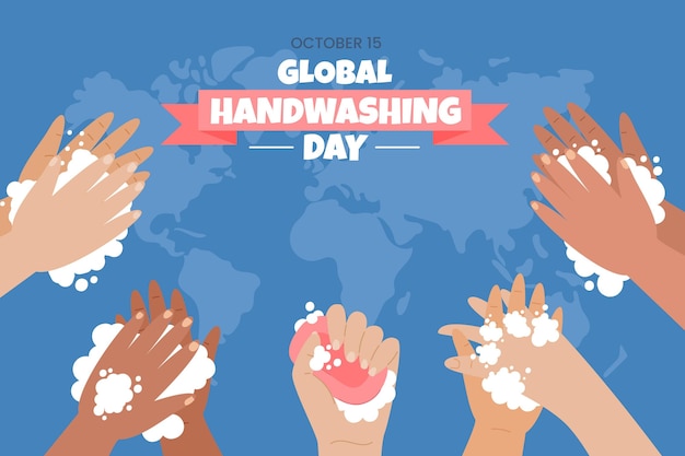 Hand drawn flat global handwashing day background