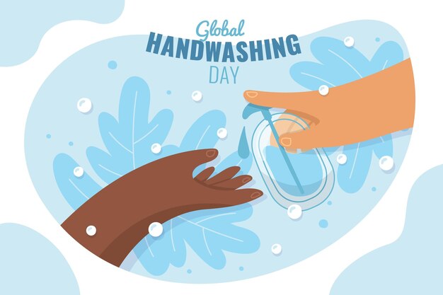 Hand drawn flat global handwashing day background