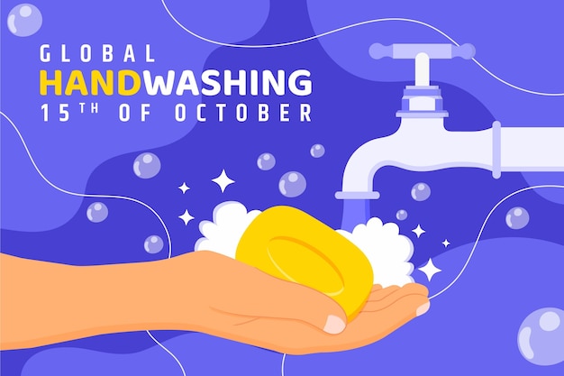 Hand drawn flat global handwashing day background