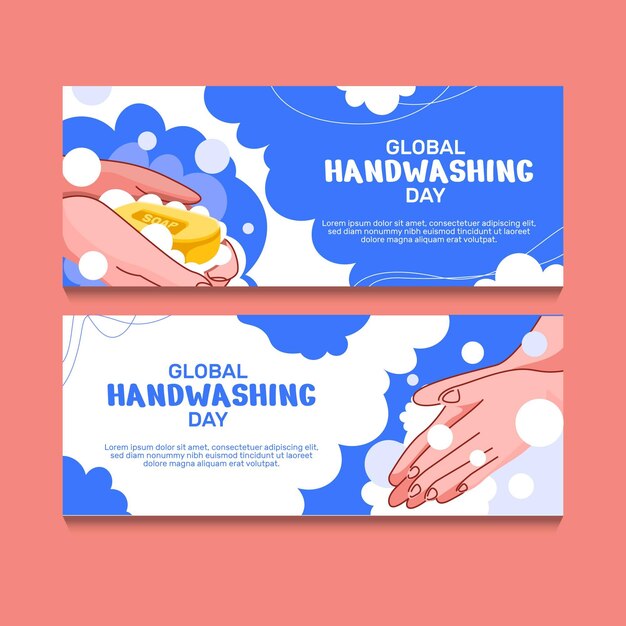 Hand drawn flat global handwashing day banners set