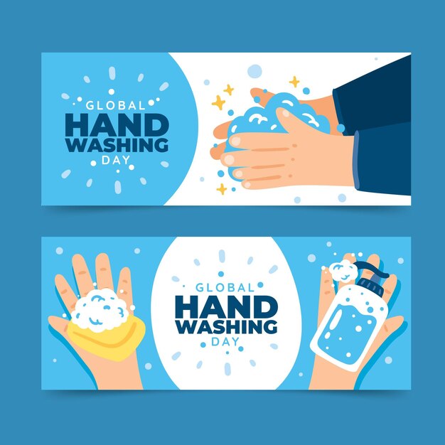 Hand drawn flat global handwashing day horizontal banners set