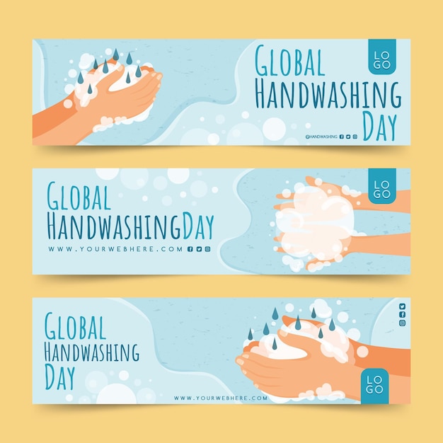 Hand drawn flat global handwashing day horizontal banners set