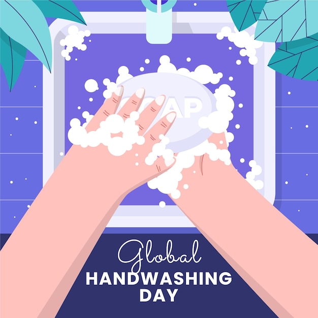 Hand drawn flat global handwashing day illustration