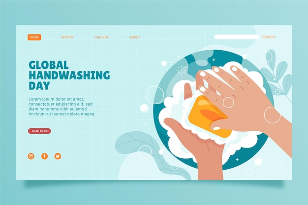 Hand drawn flat global handwashing day landing page template