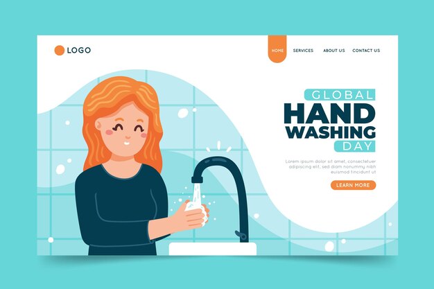 Hand drawn flat global handwashing day landing page template