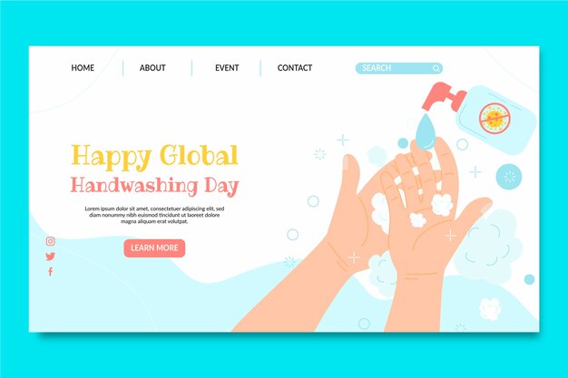 Hand drawn flat global handwashing day landing page template