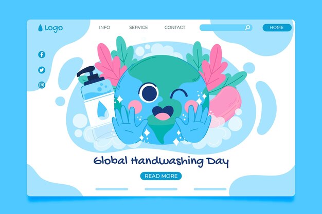 Hand drawn flat global handwashing day landing page template