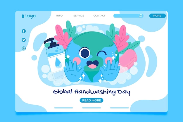 Hand drawn flat global handwashing day landing page template