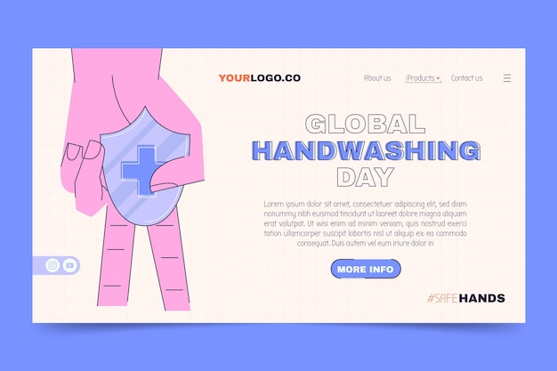 Hand drawn flat global handwashing day landing page template