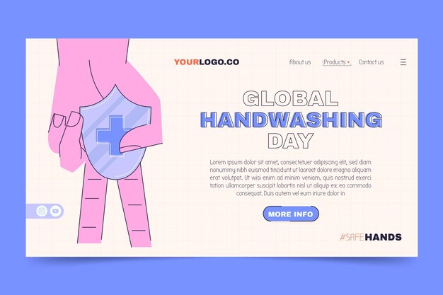 Hand drawn flat global handwashing day landing page template