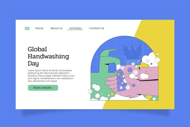 Hand drawn flat global handwashing day landing page template