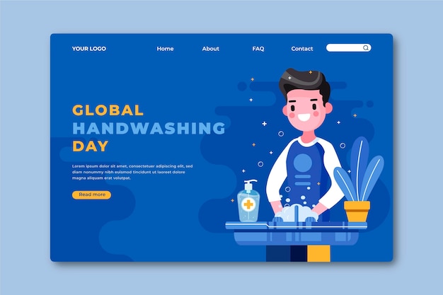 Hand drawn flat global handwashing day landing page template