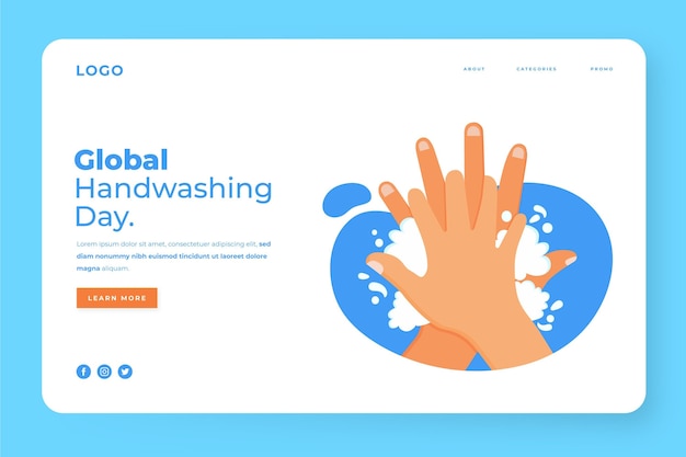 Free vector hand drawn flat global handwashing day landing page template