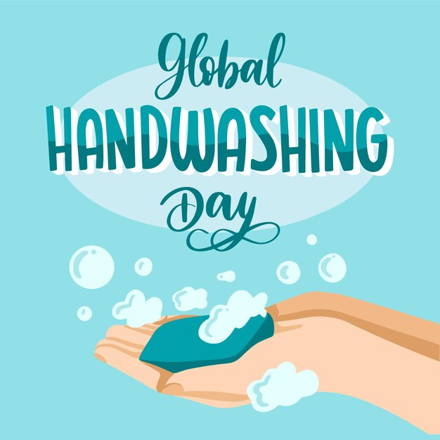 Hand drawn flat global handwashing day lettering