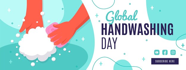 Hand drawn flat global handwashing day social media cover template