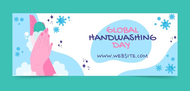 Hand drawn flat global handwashing day social media cover template