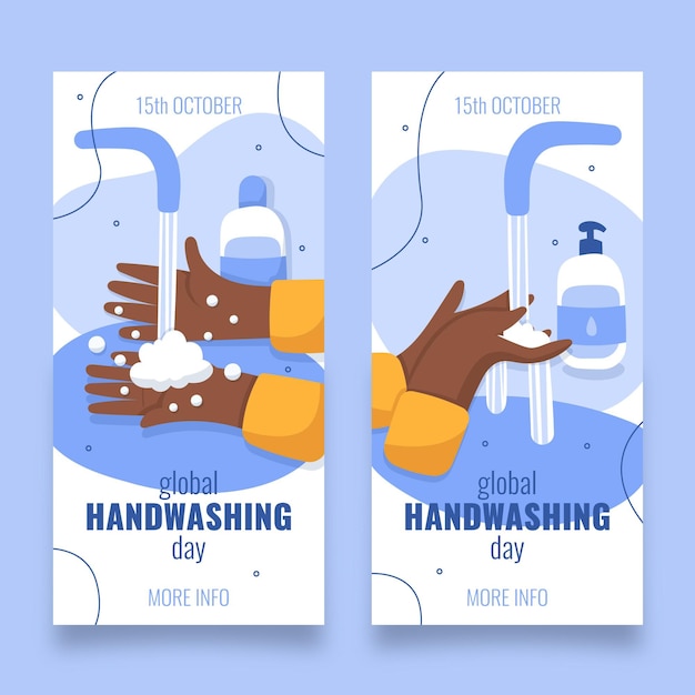 Free Vector hand drawn flat global handwashing day vertical banners set