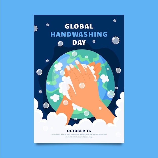 Free vector hand drawn flat global handwashing day vertical flyer template